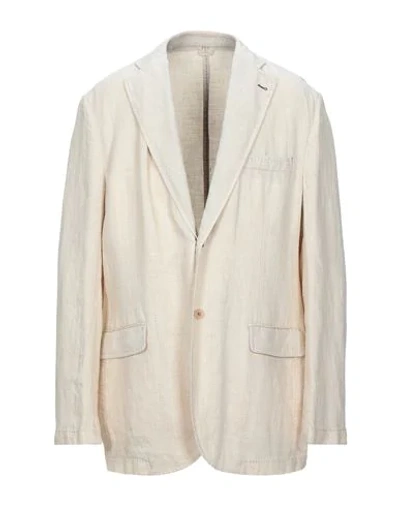 Shop Lubiam Man Suit Jacket Beige Size 40 Linen, Cotton