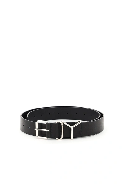 Shop Y/project Y Project Classic Y Leather Belt In Black Silver