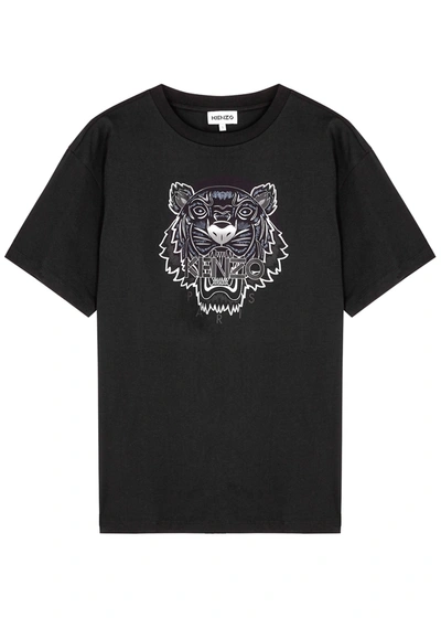 Shop Kenzo Black Tiger-print Cotton T-shirt In Black/white