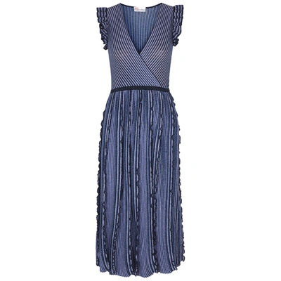 Shop Red Valentino Blue Metallic-weave Knitted Midi Dress