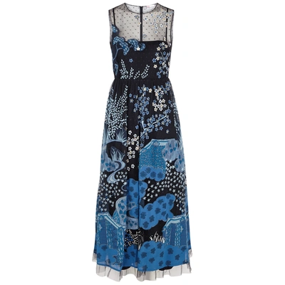 Shop Red Valentino Navy Appliquéd Point D'esprit Maxi Dress