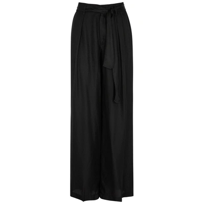 Shop Forte Forte Midnight Blue Wide-leg Jacquard Satin Trousers In Black