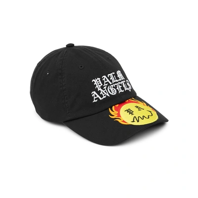 Shop Palm Angels Burning Head Embroidered Cotton Cap In Black