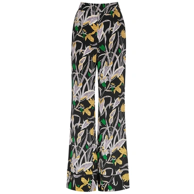 Shop Diane Von Furstenberg Frederica Printed Silk Crepe De Chine Trousers In Black