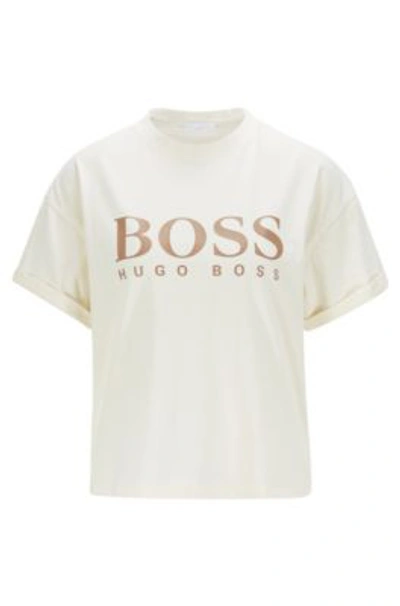 Shop Hugo Boss - Logo Relaxed Fit T Shirt In Organic Cotton - White