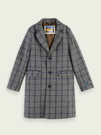 Shop Scotch & Soda Wool-blend Long Sleeve Checked Coat In Grey