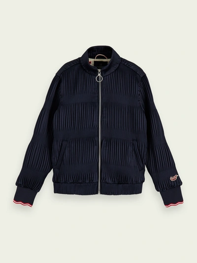 Shop Scotch & Soda All-over Pleated Bomber Jacket In Blue