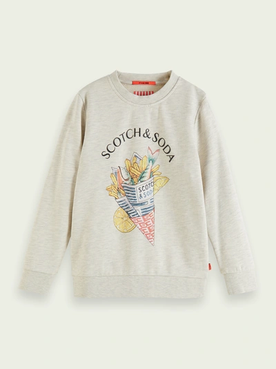 Shop Scotch & Soda Cotton Sweater With Fish And Chips Artwork In Grey