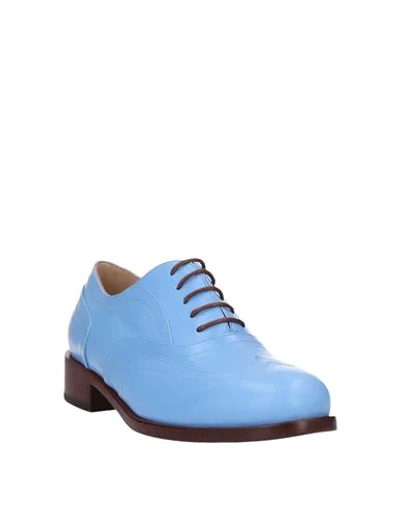 Shop Delpozo Woman Lace-up Shoes Azure Size 7 Soft Leather In Blue