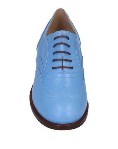Shop Delpozo Woman Lace-up Shoes Azure Size 7 Soft Leather In Blue