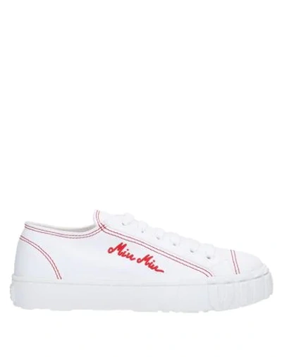 Shop Miu Miu Woman Sneakers White Size 9 Textile Fibers