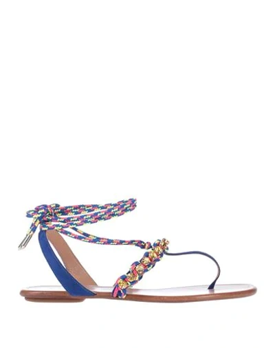 Shop Aquazzura Woman Toe Strap Sandals Blue Size 5 Soft Leather