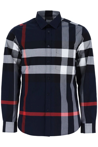 Shop Burberry Maxi Check Shirt In Navy Ip Check