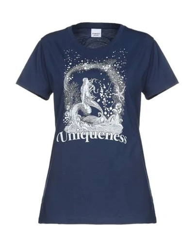 Shop Pinko Uniqueness Woman T-shirt Midnight Blue Size M Cotton, Glass, Aluminum, Brass