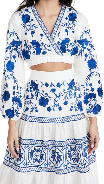 Shop Alexis Caja Top In Blue Embroidery