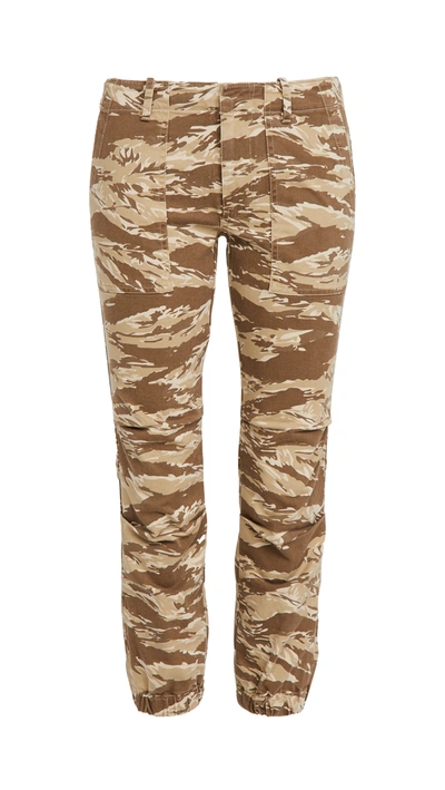 Shop Nili Lotan Cropped French Military Pants In Khaki Tiger Camo