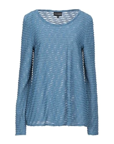 Shop Emporio Armani Woman T-shirt Slate Blue Size 6 Acetate, Polyamide