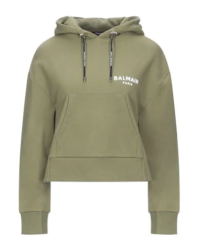 Shop Balmain Hooded Sweatshirt In Military Green