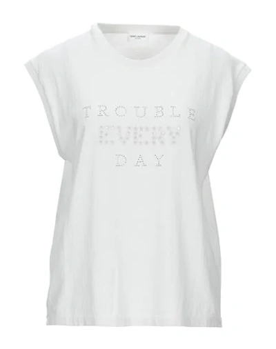 Shop Saint Laurent Woman T-shirt Light Grey Size M Cotton