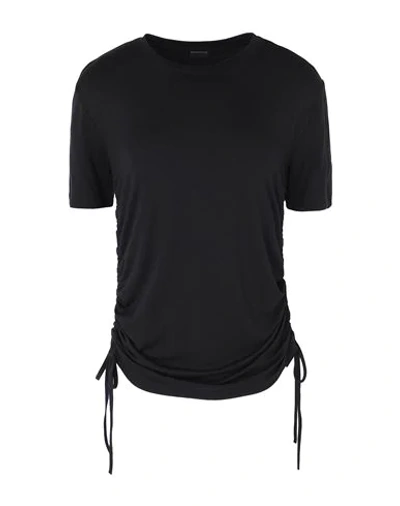 Shop 8 By Yoox Viscose Jersey Side-tie S/sleeve T-shirt Woman T-shirt Black Size Xs Viscose, Elastane
