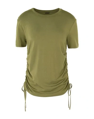 Shop 8 By Yoox Viscose Jersey Side-tie S/sleeve T-shirt Woman T-shirt Military Green Size M Viscose, Elas