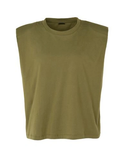Shop 8 By Yoox Organic Cotton Padded S/sleeve Shoulder T-shirt Woman T-shirt Military Green Size S Organi