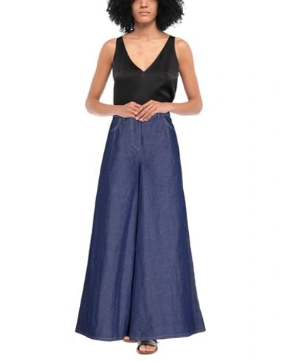 Shop Sunnei Woman Pants Blue Size M Cotton, Linen, Silk