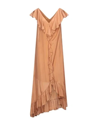 Shop Mes Demoiselles 3/4 Length Dresses In Camel