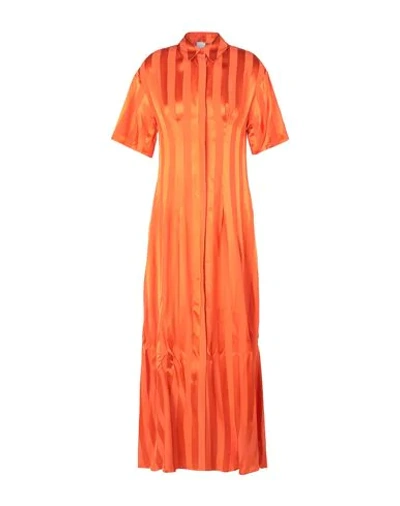 Shop 8 By Yoox Cupro Printed S/sleeve Long Shirt Dress Woman Maxi Dress Orange Size 6 Viscose