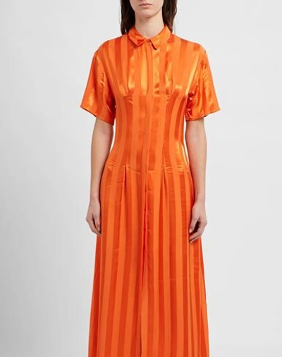Shop 8 By Yoox Cupro Printed S/sleeve Long Shirt Dress Woman Maxi Dress Orange Size 6 Viscose