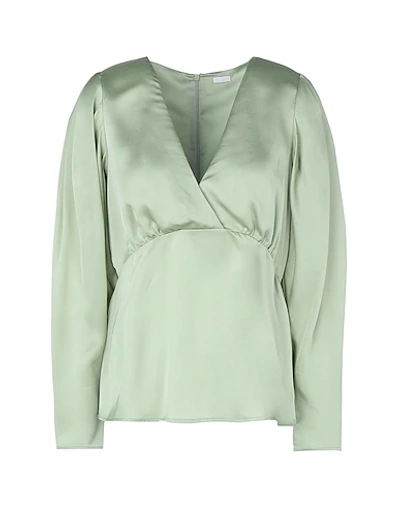 Shop 8 By Yoox Fluid V-neck Volume Sleeve Blouse Woman Top Light Green Size 2 Polyester