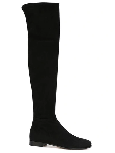 Jimmy Choo Myren Flat Black Stretch Suede And Suede Over The Knee Boots In Black/black