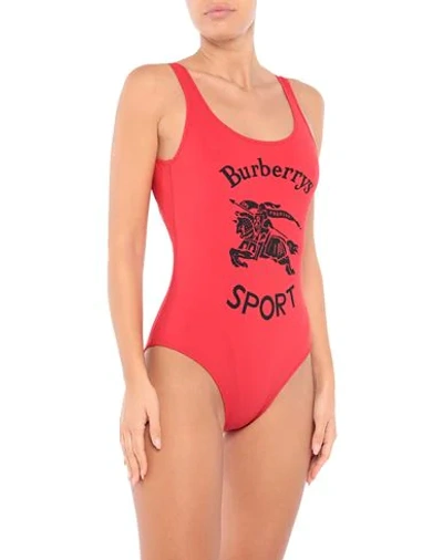 Shop Burberry One-piece Swimsuits In Red
