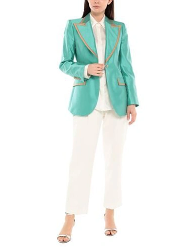 Dolce & Gabbana Metallic Green Single Breasted Blazer Jacket In Blue