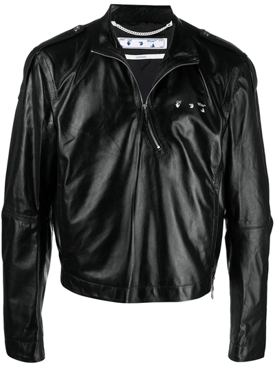 Shop Off-white Twisted Logo-print Leather Jacket In Schwarz