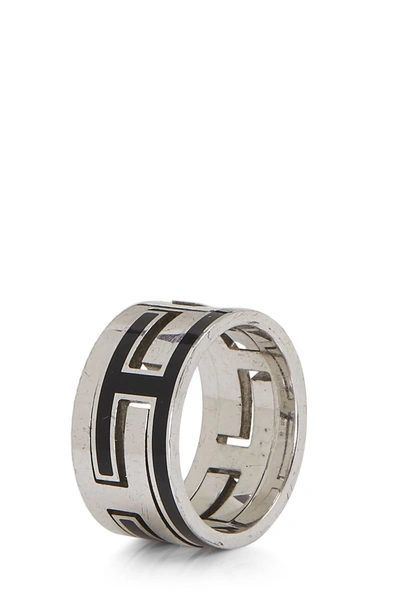 Pre-owned Hermes Silver & Black Clou De Selle Ring