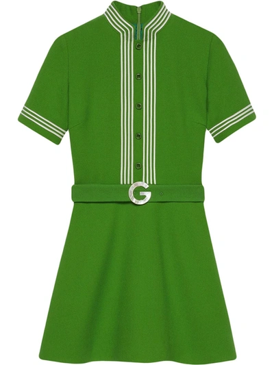 Shop Gucci Striped-trim Belted Dress In Green
