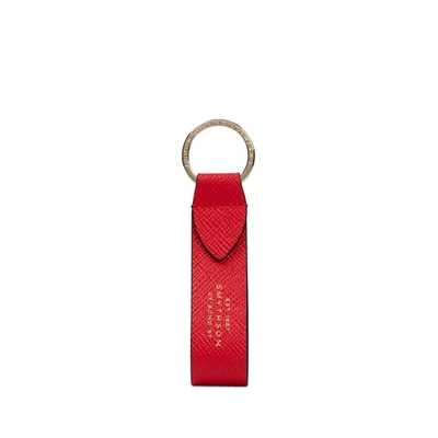 Shop Smythson Keyring With Leather Strap In Panama In Scarlet Red