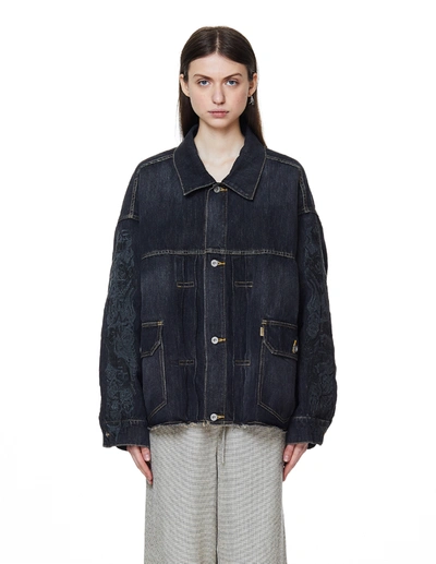 Shop Doublet Grey Embroidered Denim Jacket