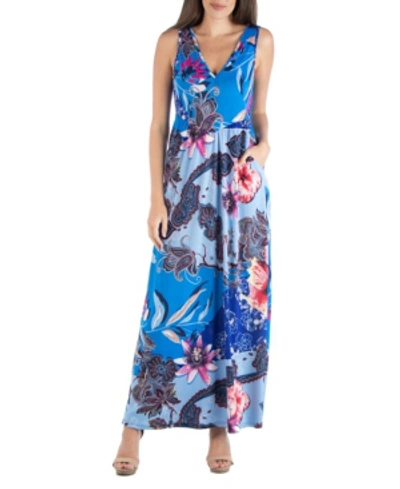 Shop 24seven Comfort Apparel Paisley Floral Sleeveless Maxi Dress With Pocket Det In Multi