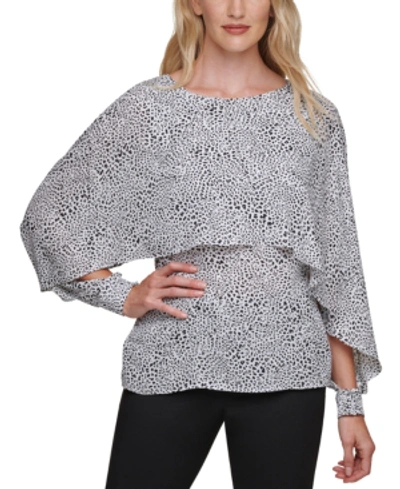 Shop Dkny Printed Long-sleeve Cape Top In White/black Multi