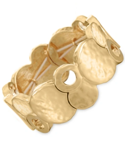 Shop Style & Co Gold-tone Hammered Disc Stretch Bracelet, Created For Macy's