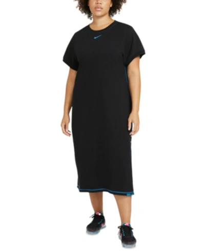 Shop Nike Plus Size Icon Clash Maxi Dress In Black/chlorine Blue