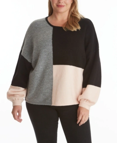 Shop Adyson Parker Women's Plus Size Color Block Sweater Top In Black Comb