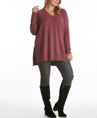 Shop Adyson Parker Women's Plus Size V Neck Tunic Sweater In Berry Mela