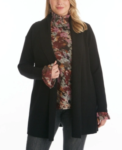 Shop Adyson Parker Women's Plus Size Ribbed Long Sleeve Open Cardigan In Black