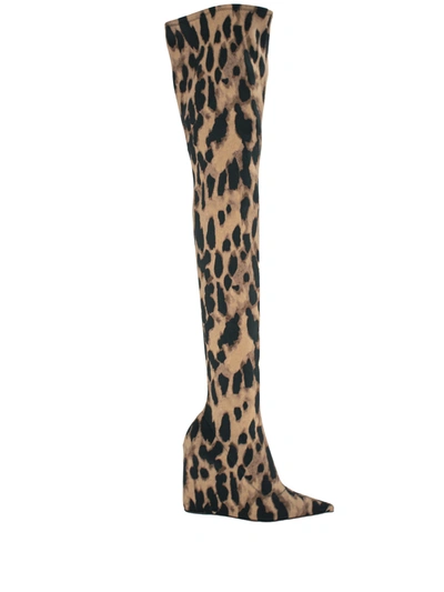 Amina Muaddi Brown Danielle 95 Leopard Print Thigh-high Boots In Braun |  ModeSens