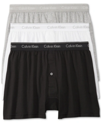 Shop Calvin Klein Men's 3-pack Cotton Classics Knit Boxers In Black, White, Grey