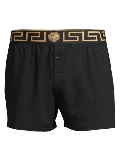 Shop Versace Men's Jersey Cotton Boxers In Black Gold