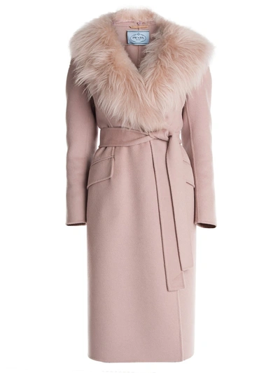 Shop Prada Women's Wool & Angora-blend Goat Fur Trimmed Robe Coat In Mauve